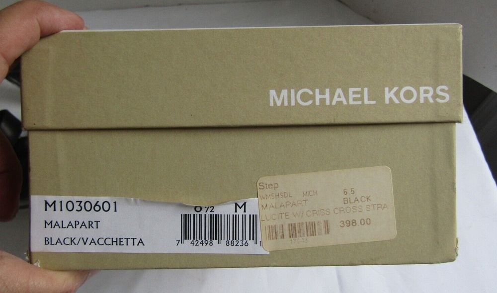 Michael Kors Black Leather Lucite Heels Chic Y2K Slide Sandals 6.5 - Picture 12 of 13